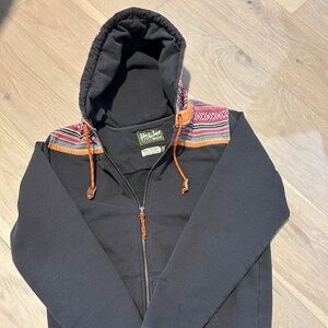 Howler Brothers Gray Full Zip Up Hoodie with Woven Jacquard Hood Size XS